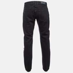 Pre Owned  Balmain Black Distressed and Ripped Denim Straight Jeans M/Waist 34"