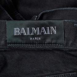 Pre Owned  Balmain Black Distressed and Ripped Denim Straight Jeans M/Waist 34"