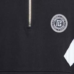 Pre Owned Balmain Black Contrast Stripe Cotton Knit Half Zip Sweatshirt L