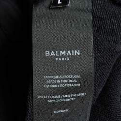 Pre Owned Balmain Black Contrast Stripe Cotton Knit Half Zip Sweatshirt L
