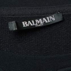 Pre Owned Balmain Two Tone Logo Print Cotton Jersey Zip Detail Sweatshirt M