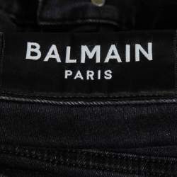 مملوكة مسبقًا Balmain Black Distressed Denim Ultra Skinny Jeans S/Waist 31"