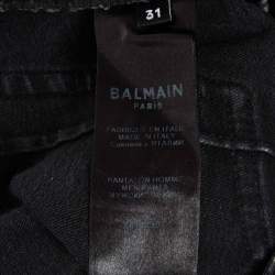 مملوكة مسبقًا Balmain Black Distressed Denim Ultra Skinny Jeans S/Waist 31"