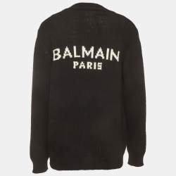 Pre Owned Balmain Black Logo Intarsia Wool Knit Button-Down Cardigan M