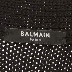Pre Owned Balmain Black Logo Intarsia Wool Knit Button-Down Cardigan M