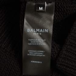 Pre Owned Balmain Black Logo Intarsia Wool Knit Button-Down Cardigan M