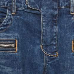Pre Owned Balmain Blue Distressed Denim Biker Skinny Jeans S/Waist 30"