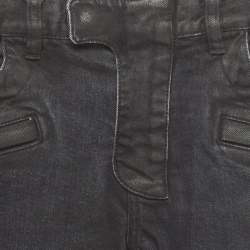 مملوكة مسبقًا Balmain Black Ribbed Denim Biker Skinny Jeans S/Waist 32"