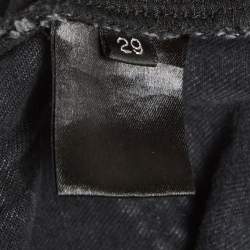 مملوكة مسبقًا Balmain Black Ribbed Denim Biker Skinny Jeans S/Waist 32"