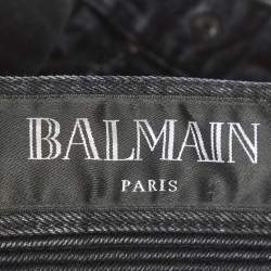 مملوكة مسبقًا Balmain Black Ribbed Denim Biker Skinny Jeans S/Waist 32"