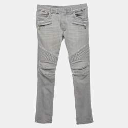 Balmain Black Distressed Denim Biker Skinny Jeans M/Waist 31"