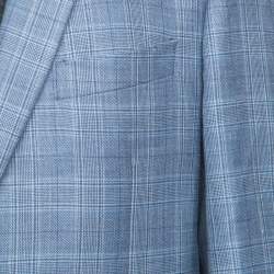 Pre Owned Balmain Blue Checkered Wool and Linen Slim Fit Soft Shoulder Blazer XXL
