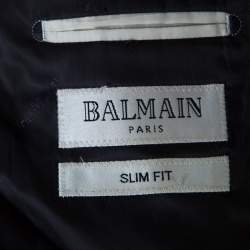 Pre Owned Balmain Blue Checkered Wool and Linen Slim Fit Soft Shoulder Blazer XXL