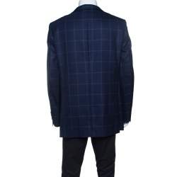 Pre Owned Balmain Super 120s Navy Blue Checkered Slim Fit Blazer XXL
