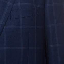 Pre Owned Balmain Super 120s Navy Blue Checkered Slim Fit Blazer XXL