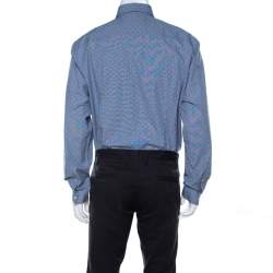 Pre Owned Balmain Blue Square Patterm Cotton Shirt XL