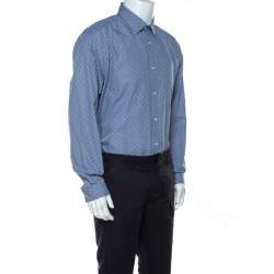 Pre Owned Balmain Blue Square Patterm Cotton Shirt XL