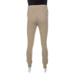 Balmain Beige Ribbed Knit Cotton Lace Up Detail Jogger Pants L