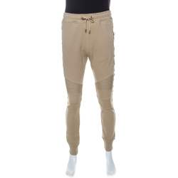 Balmain Beige Ribbed Knit Cotton Lace Up Detail Jogger Pants L