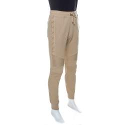 Balmain Beige Ribbed Knit Cotton Lace Up Detail Jogger Pants L