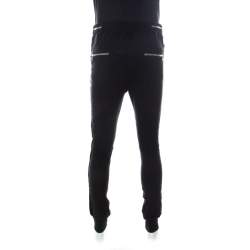 Pre Owned Balmain Black Cotton and Velvet Side Paneled Biker Jogger Pants L