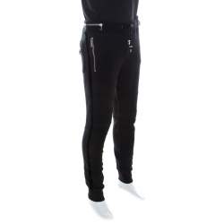 Pre Owned Balmain Black Cotton and Velvet Side Paneled Biker Jogger Pants L