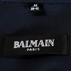 Pre Owned Balmain Navy Blue Logo Embroidered Cotton Casual Fit Shirt M