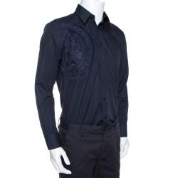 Pre Owned Balmain Navy Blue Logo Embroidered Cotton Casual Fit Shirt M