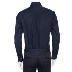 Pre Owned Balmain Navy Blue Logo Embroidered Cotton Casual Fit Shirt M