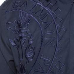 Pre Owned Balmain Navy Blue Logo Embroidered Cotton Casual Fit Shirt M