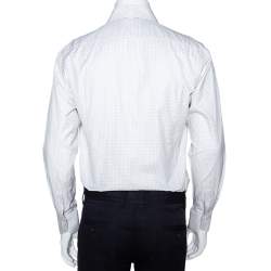 Pre Owned Balmain Off White Checked Herringbone Cotton Long Sleeve Shirt M