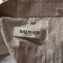Pre Owned Balmain Off White Checked Herringbone Cotton Long Sleeve Shirt M
