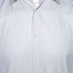 Pre Owned Balmain Off White Checked Herringbone Cotton Long Sleeve Shirt M