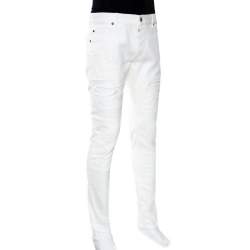 Pre Owned Balmain White Distressed Denim Slim Fit Jeans M