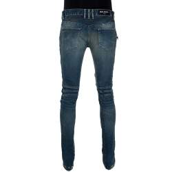 Balmain Blue Washed Out & Distressed Denim Biker Jeans S