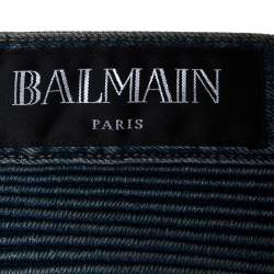 Balmain Blue Washed Out & Distressed Denim Biker Jeans S