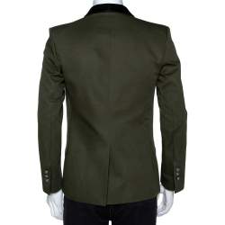 Pre Owned Balmain Military Green Gabardine Contrast Lapel Blazer XXXS