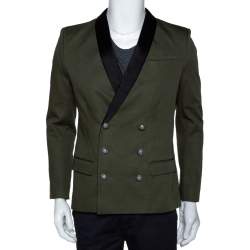 Pre Owned Balmain Military Green Gabardine Contrast Lapel Blazer XXXS