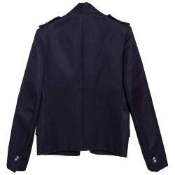 Pre Owned Balmain Midnight Blue Cotton Canvas Raw Edged Detail Blazer M