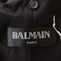 Pre Owned Balmain Midnight Blue Cotton Canvas Raw Edged Detail Blazer M