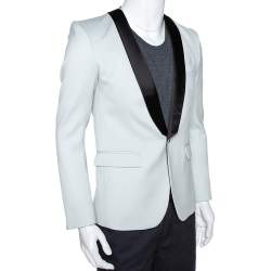 Pre Owned Balmain Pale Blue Wool Contrast Shawl Lapel Tuxedo Jacket M