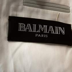 Pre Owned Balmain Pale Blue Wool Contrast Shawl Lapel Tuxedo Jacket M