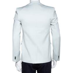 Pre Owned Balmain Pale Blue Wool Contrast Shawl Lapel Tuxedo Jacket M