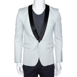 Pre Owned Balmain Pale Blue Wool Contrast Shawl Lapel Tuxedo Jacket M