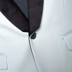 Pre Owned Balmain Pale Blue Wool Contrast Shawl Lapel Tuxedo Jacket M