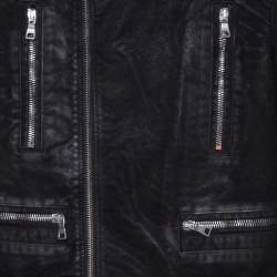 Pre Owned Balmain Black Coated Cotton Zip Front Biker Jacket S