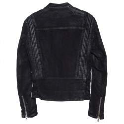 Pre Owned Balmain Black Coated Cotton Zip Front Biker Jacket S