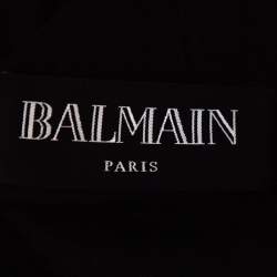 Pre Owned Balmain Black Coated Cotton Zip Front Biker Jacket S