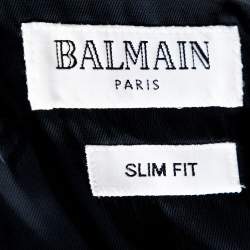 Pre Owned Balmain Super 120s Navy Blue Checkered Wool Slim Fit Blazer XL