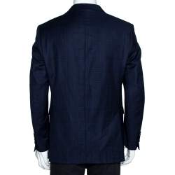 Pre Owned Balmain Super 120s Navy Blue Checkered Wool Slim Fit Blazer XL
